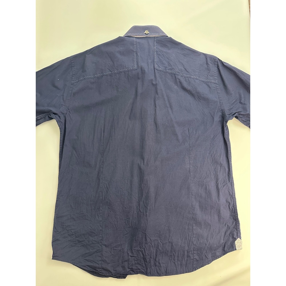 Bogosse Men's Short Sleeve Button Up Shirt Patterned Trim Size 6 Blue Casual - Picture 5 of 5